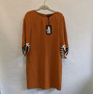 Class Roberto Cavalli Burnt Orange Midi Dress with Contrast Cuff Detail